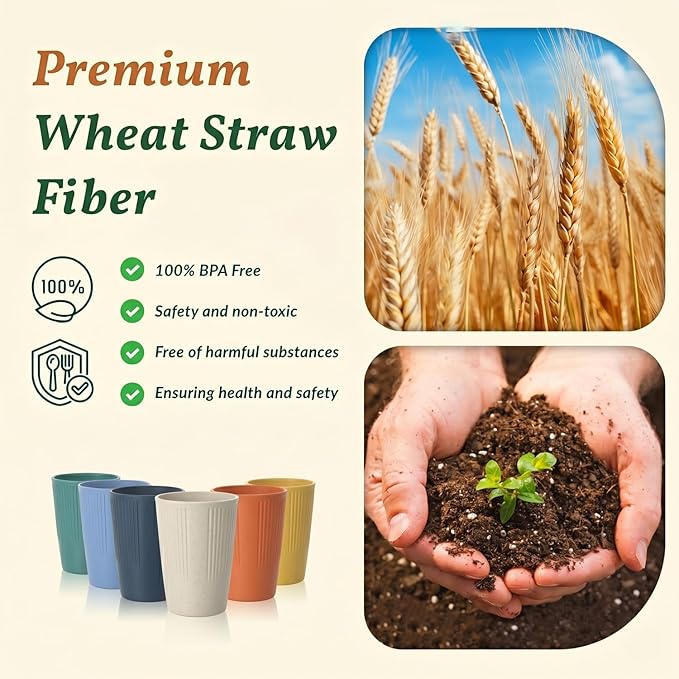 Homienly Drinking Glasses Wheat Straw cups,Unbreakable Alternative to 12oz Plastic Cups,Stackable and Lightweight Cups for Juice,Iced coffee-Colorful