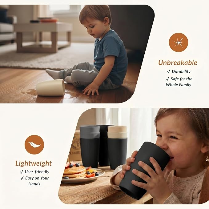 Homienly Premium Wheat Straw Cups, 20oz Lightweight and Unbreakable Drinking Cups Set of 6, Reusable Water Glasses Microwave and Dishwasher Safe Cup Set for Coffee, Milk, Juice - GreyStone