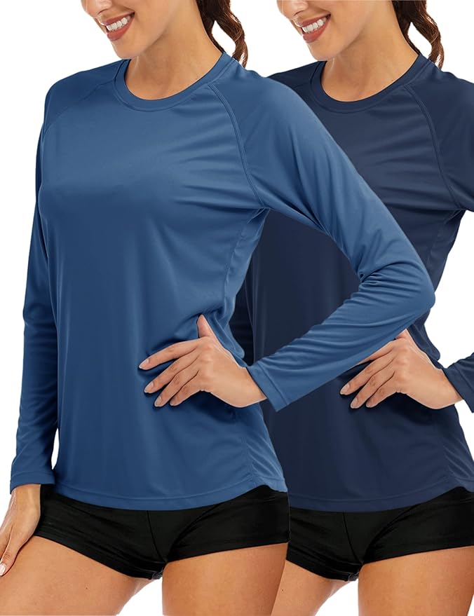 MAGCOMSEN Women's 2 Pack Long Sleeve Shirts UPF 50+ Sun Protection Quick Dry Swim Shirt for Rash Guard Fishing Workout