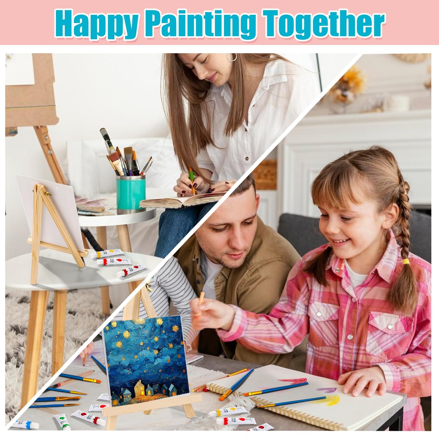 ESRICH 26 PCS Acrylic Paint Set with 12 Colors Acrylic Paints (12ml, 0.4 oz), 10 Paint Brushes, 2 Canvas, 1 Wood Easel, 1 Plate, Painting Supplies Kits for Kids, Adults, Artists and Beginners