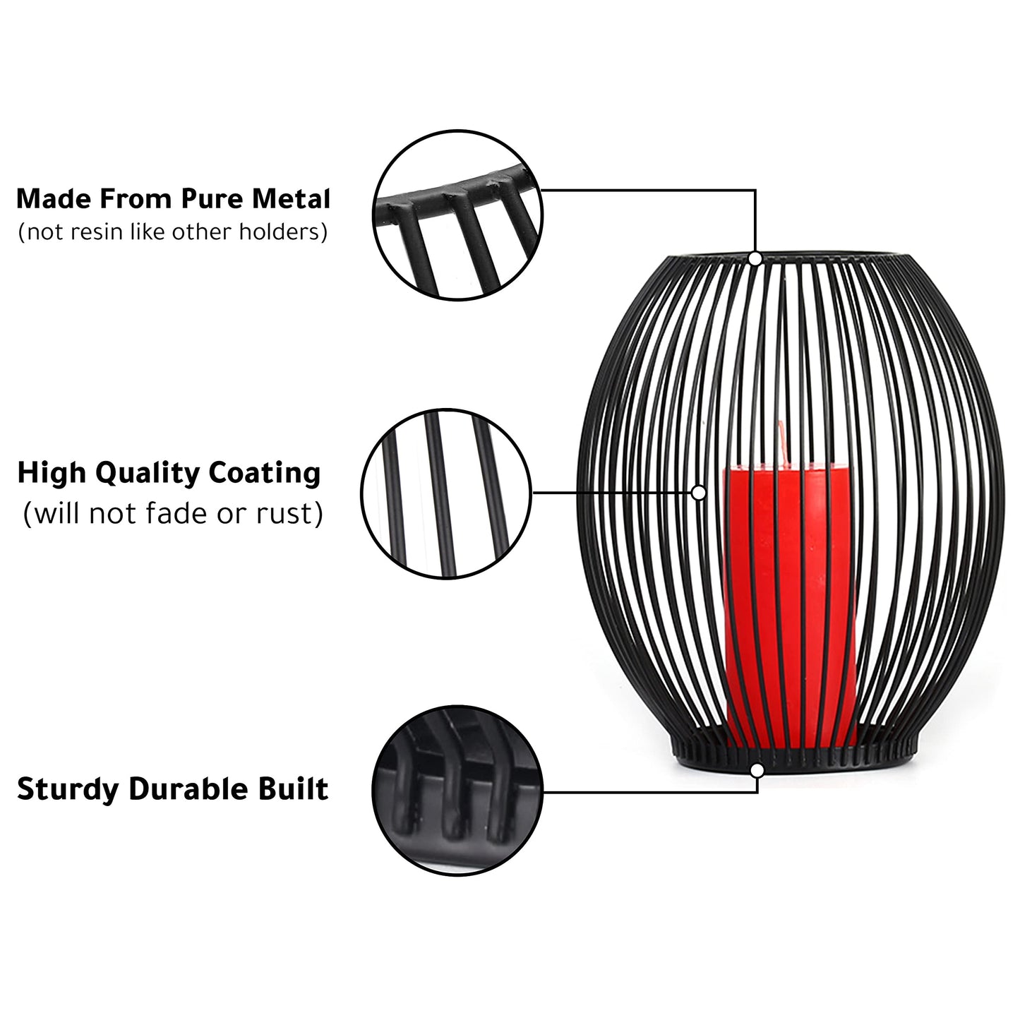OLEEK Outdoor Candle Holder Decor Set - Black Candle Holder - Candles Holders for Table Centerpiece - Hurricane Candles Holder for Pillar Candles Cage Candle Holders Black Wire Decorative