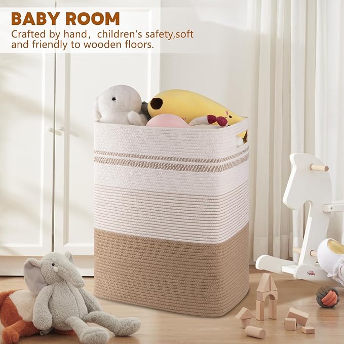 80L Large Cotton Rope Laundry Basket for Bedroom & Laundry Room, Tall Clothes Hamper with Sturdy Handles, Neutral Storage Bin Capable of Holding Blankets and Toys