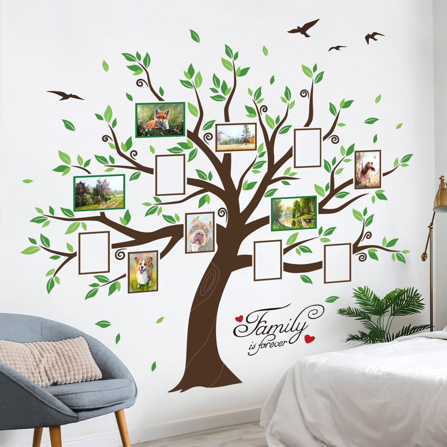 decalmile Large Family Tree Wall Decals DIY Photo Frame Tree Wall Stickers Bedroom Living Room Sofa TV Background Wall Decor