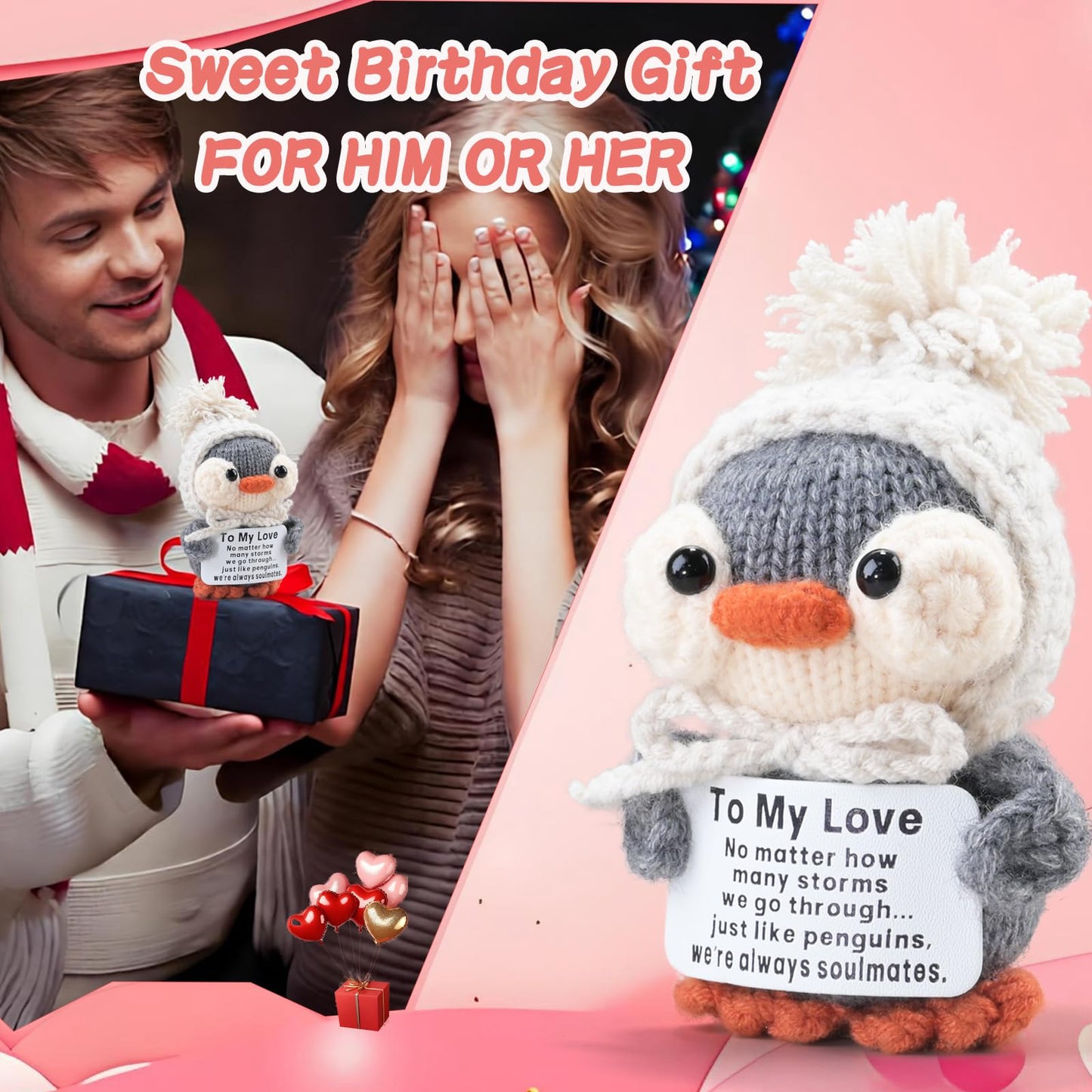 YBSUCLD Handmade Crochet Penguin Gift Set for Boyfriend Girlfriend, Wife Husband, Beloved Lover & Couples - Romantic I Love You Present for Valentine's Day, Wedding Anniversary & Birthday