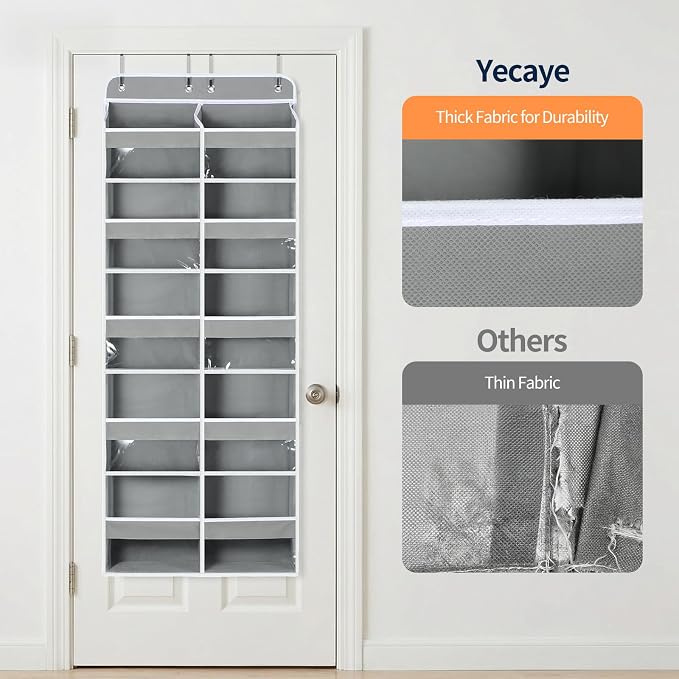 Yecaye Over The Door Organizer, 5 Tier Extra Large Behind Door Storage of 10 Compartments, 80lbs Heavy Duty Door Organizer Hanging with Clear Window for Closet Bedroom Pantry Bathroom, Grey