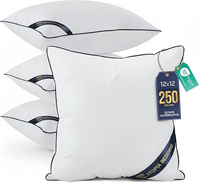 Utopia Bedding Throw Pillow Inserts (Pack of 4, White), 12 x 12 Inches Decorative Indoor Pillows for Sofa, Bed, Couch, Cushion Sham Stuffer