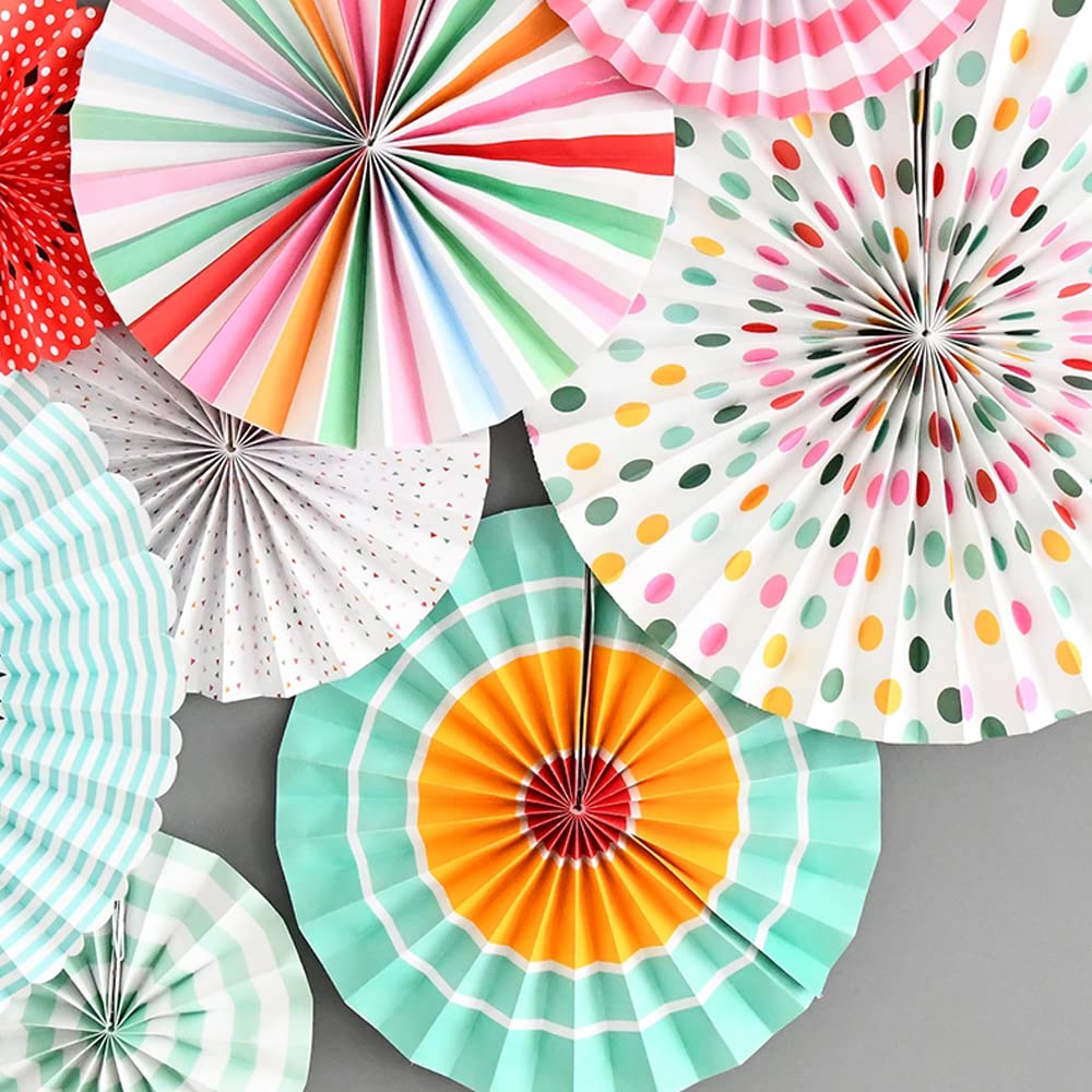 Aiminjey Hanging Paper Fans Party Set, Round Paper Fan Party Decoration, Set of 8 Decorative Flowers for Birthday Baby Boy Shower Graduation Wedding Classroom Décor (Spring)