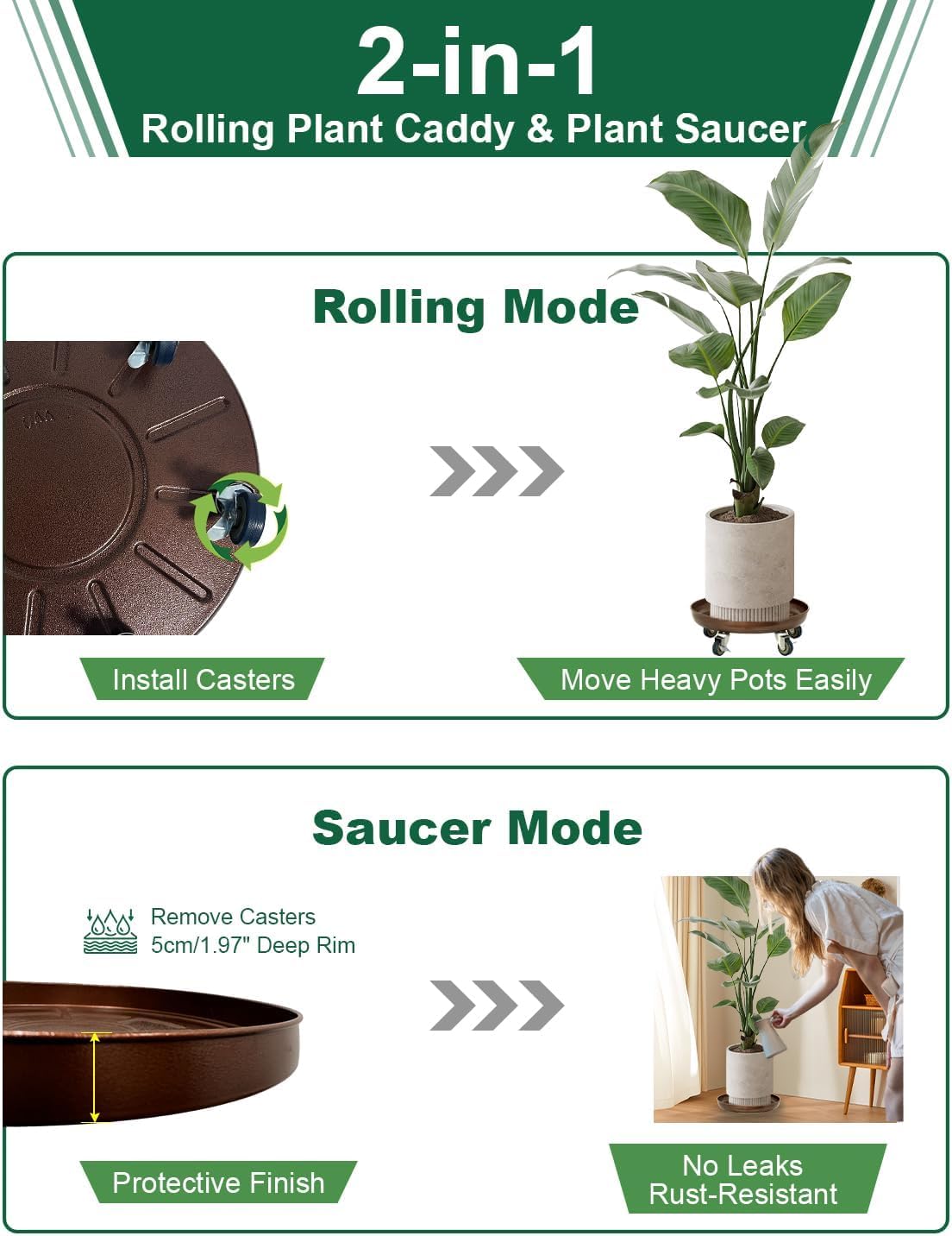 Plant Stand Rolling Plant Caddy With Wheels, 20 inch Plant Saucer With 360° Lockable Wheels, 550 LB Capacity Metal Rolling Plant Cart for Heavy Duty Planter, Rustproof Plant Dolly for Outdoor/Indoor