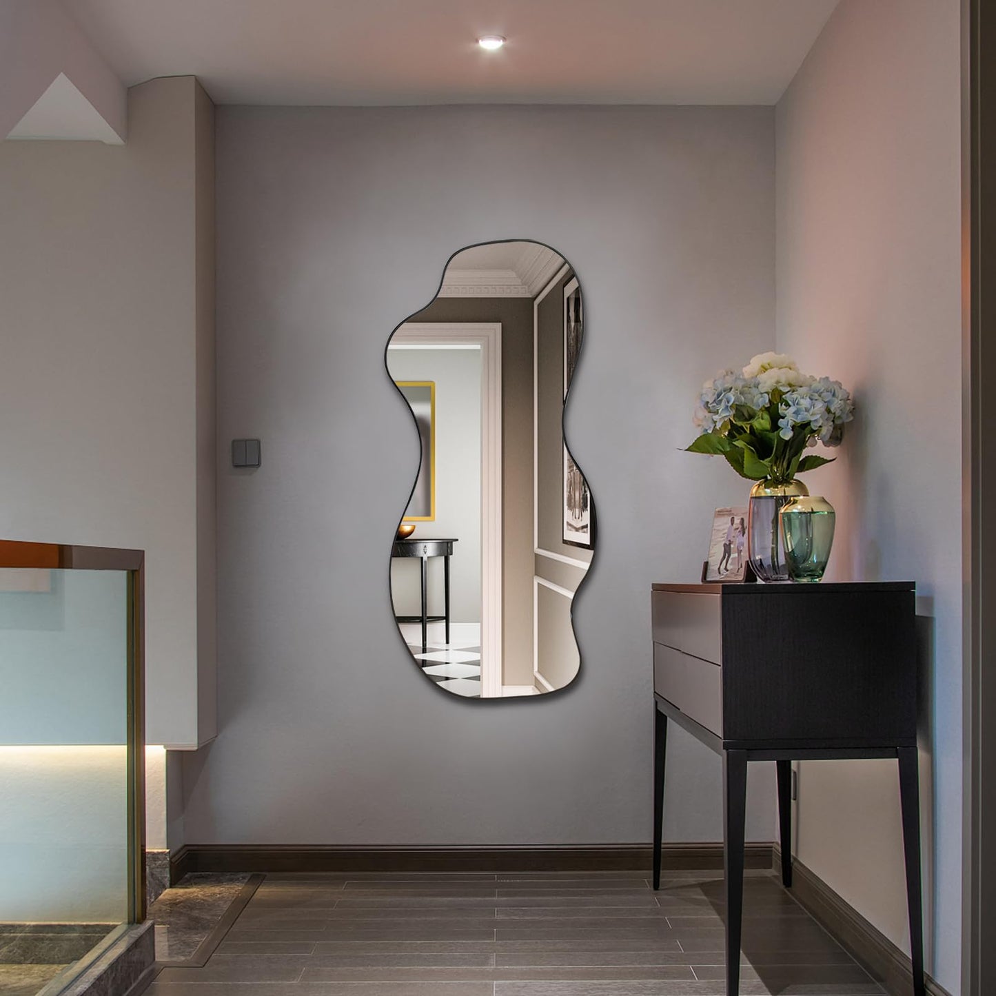 POZINO Irregular Mirror, 47.2"x21.6" Asymmetrical Frameless Mirror, Abstract Wall Mirrors, Modern Odd Shape Mirrors for Living Room Bathroom Bedroom Entryway, Hangs Vertically or Horizontally