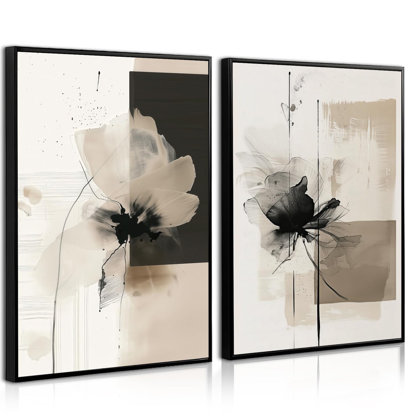 Tocliky Modern Abstract Floral Wall Art Minimalist Neutral Canvas Painting Decor Beige Cream And Black Wall Art Contemporary Flower Picture Prints for Living Room Bedroom 12x16 Inch Unframed Set of 2