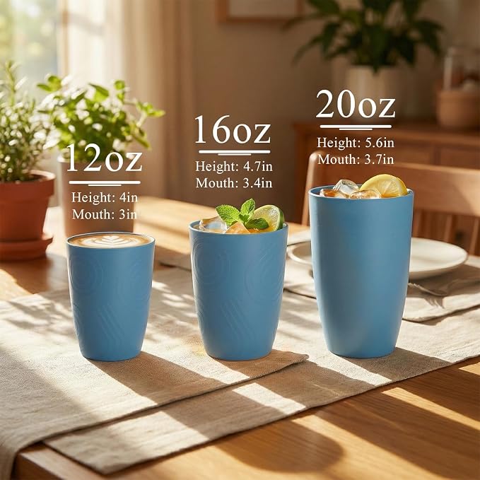 12oz Wheat Straw Cups Set of 6, Alternatives to Plastic Cups Reusable, Unbreakable Drinking Glasses, Microwave & Dishwasher Safe Drinking Cup, Small Water Cup for Kitchen, Party (Multicolor)
