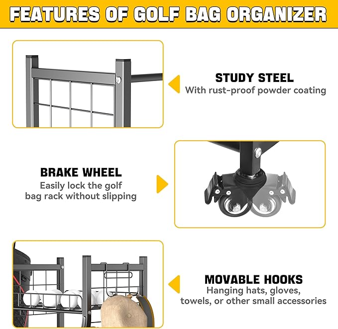 Ultrawall Golf Storage Organizer, Golf Bag Storage Stand for Garage, Golf Equipment Rack with Wheels Fits 2 Golf Bags and Golf Equipment Accessories