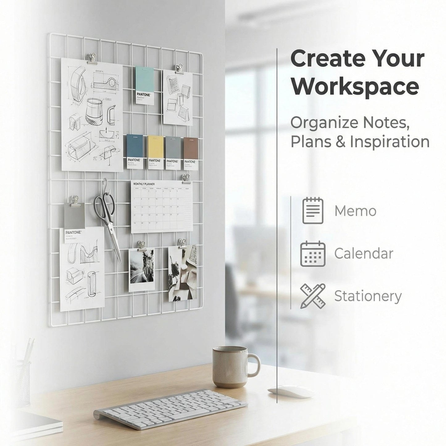 Kaforise Wire Wall Grid Panel, Multifunction Painted Photo Hanging Display and Wall Storage Organizer, Pack of 2, Size 25.6" x 17.7" White