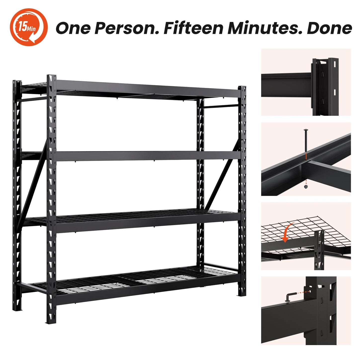 DYNALOAD 8000 Lbs Heavy Duty Garage Shelving, 4-Tier Adjustable Metal Storage Shelves, Industrial Steel Rack for Garage Basement Warehouse, 77" W x 24" D x 72" H