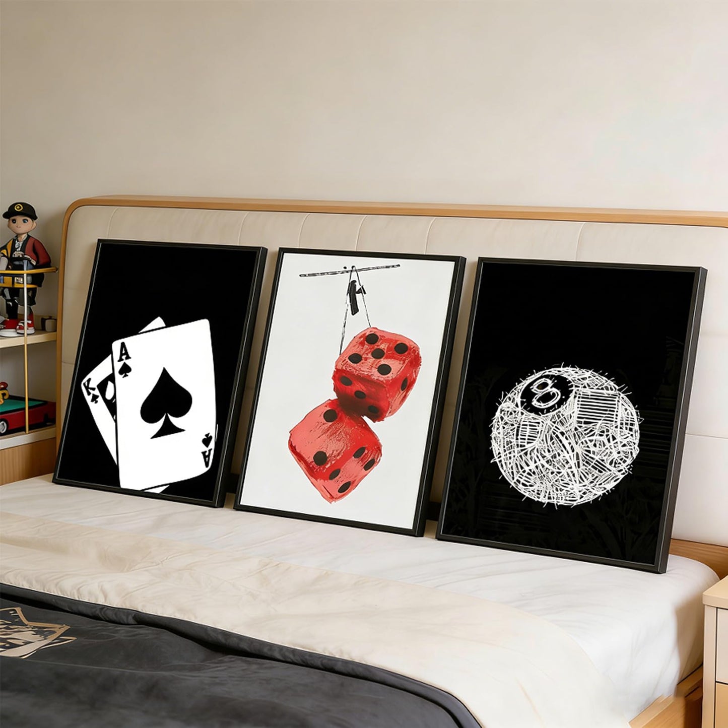 Electrilucn Trendy Graffiti 8 Ball Dice Black And White Poker Canvas Wall Art Funky Preppy Y2k Posters Prints Minimalist Painting Pictures Aesthetic Game Room Apartment Dorm Decor 12x16in Unframed