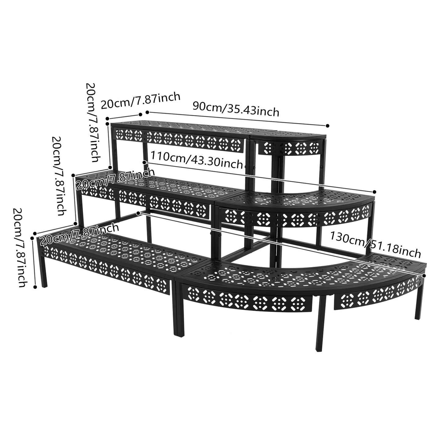 AYLYOTOY 3-Tier Metal Plant Stand, Quarter Round Plant Corner Shelf, Tiered Ladder Flower Pot Display Holder Storage Organizer Rack for Patio, Balcony, Garden, Home, Indoor Outdoor Use