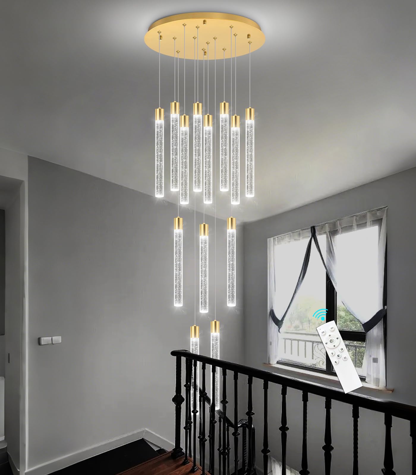 dolria 13-Light Long Large Modern Led Crystal Chandeliers Modern Spiral Chandeliers High Ceilings Chandelier for Staircase Foyer Gold