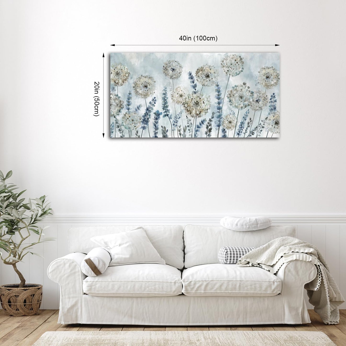 VEAEE Farmhouse Canvas Wall Art - Flowers Dandelion Wall Pictures,Living Room Decor,Nature Artwork Prints Abstract Grass Paintings for Bedroom Home Office Decoration 20"x40"