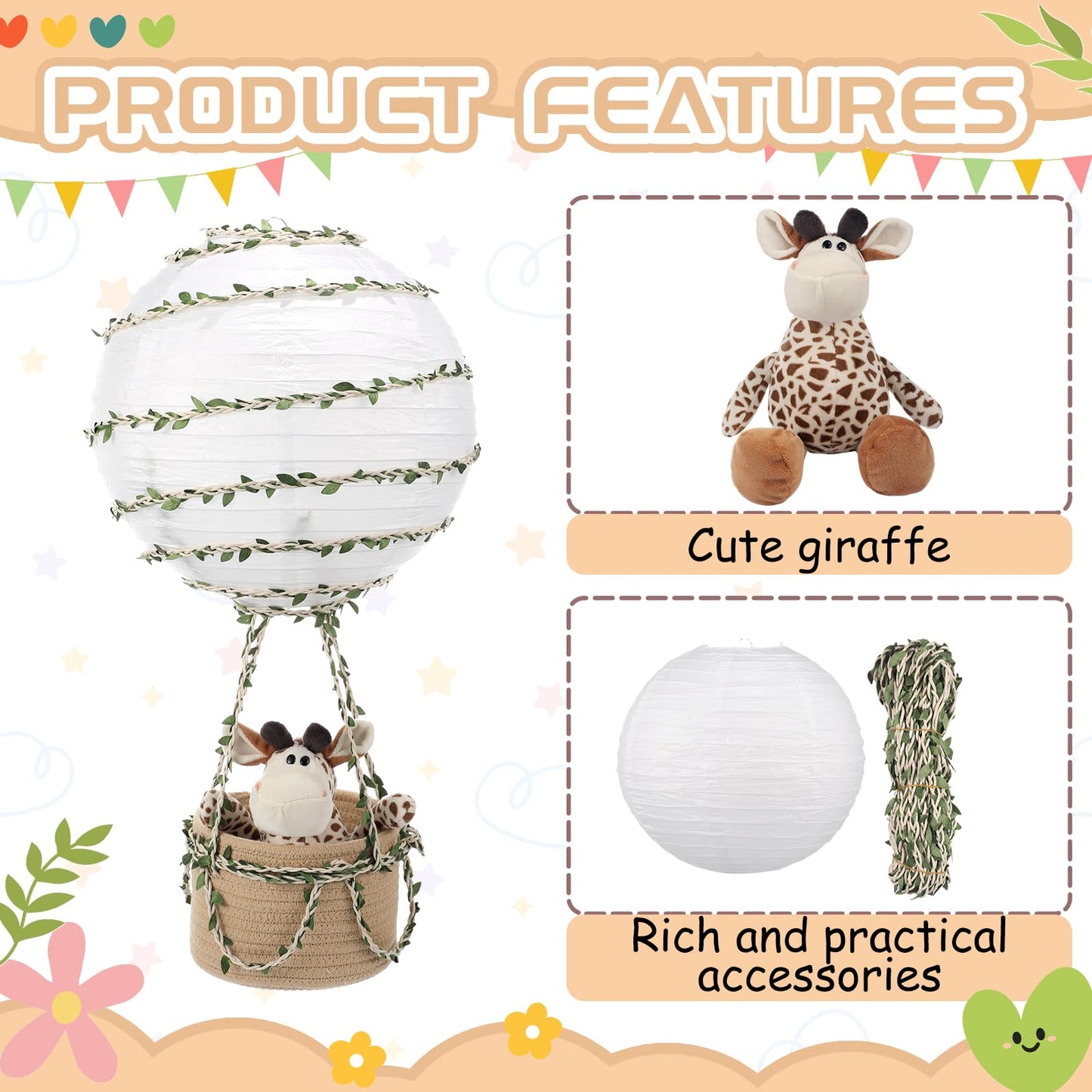 Rossesay Safari Hot Air Balloon Decor Handmade Jungle Hot Air Balloon Nursery Decor Lampshade Nursery Light Shade Include Giraffe for Hanging Room Birthday Party Baby Shower Decorations Gift