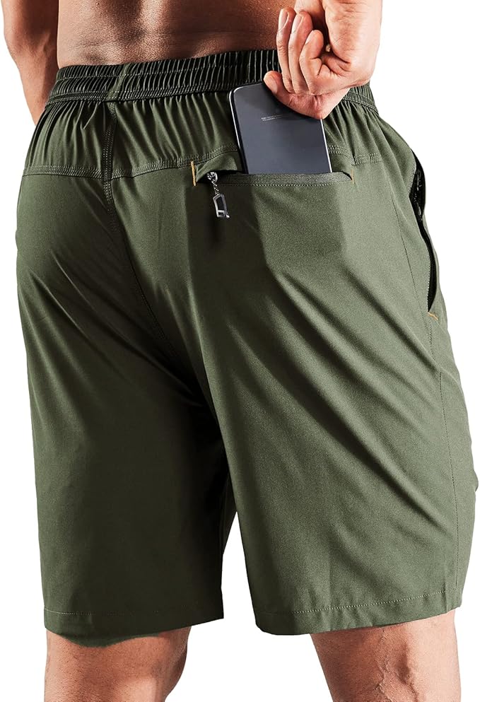 MIER Men's Quick Dry Running Shorts with Zipper Pocket, Elastic Waist Athletic Workout Exercise Fitness Shorts, 7 Inch