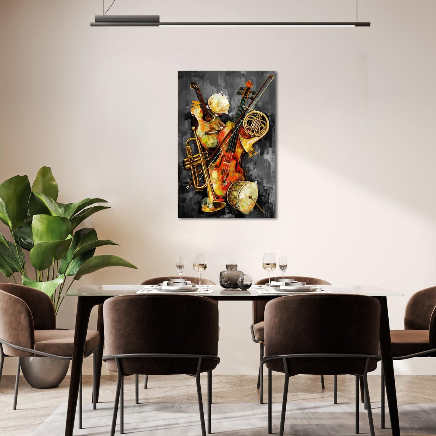iHAPPYWALL Vintage Music Canvas Wall Art Abstract Guitar Drum Violin Picture Musical Instruments Theme Painting for Bedroom Living Room Ready to Hang 24x36inch