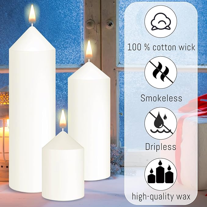MTLEE Set of 60 White Pillar Candles Bulk 2 x 3, 2 x 5, 2 x 8 in Large Unscented Candle Tall Decorative Emergency Candles Big Cotton Wick Candle for Wedding Home Restaurant Spa Church Decoration