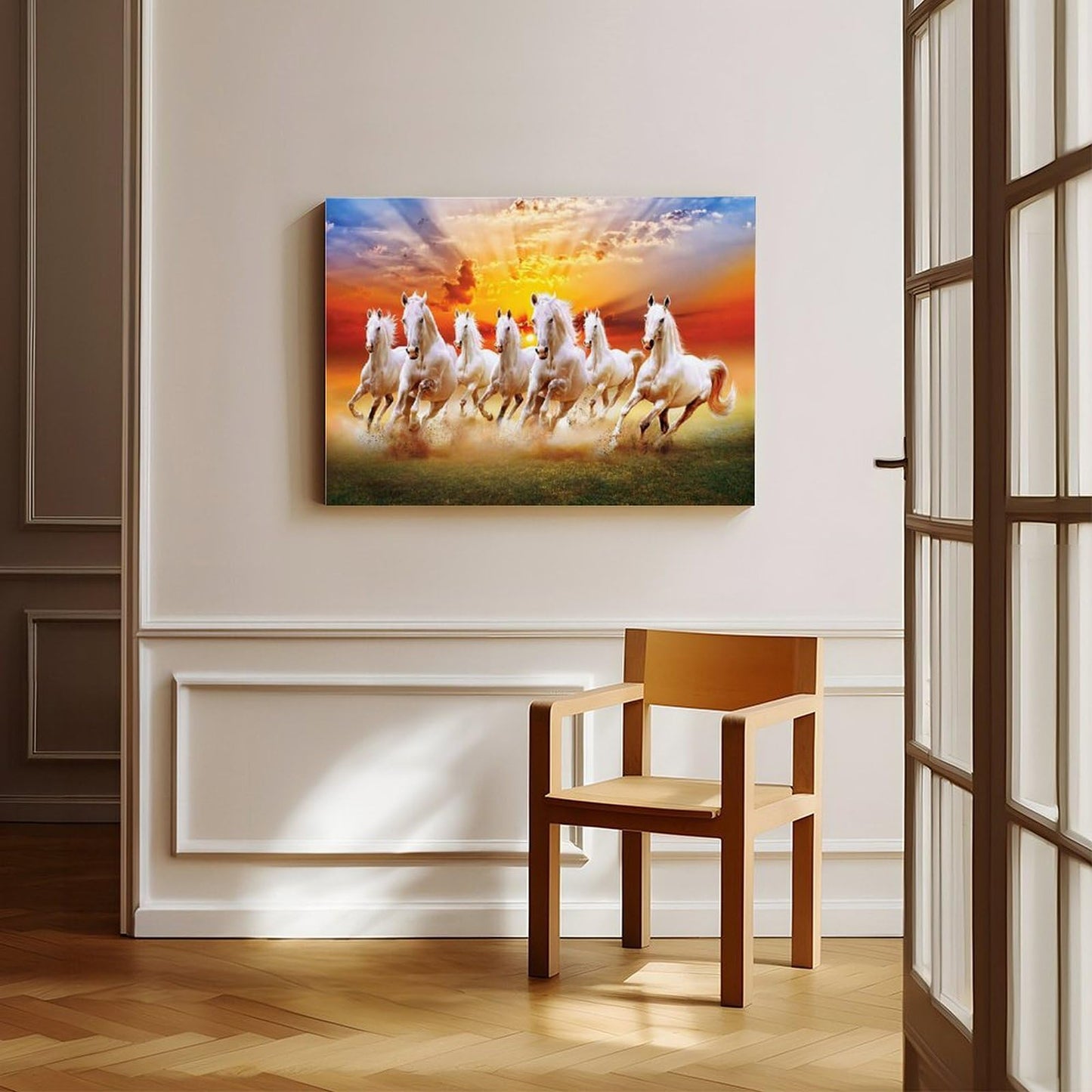 Seven Lucky Running Wild Horses Wall Art Animal Posters 7 Horses Running Painting 2 Canvas Poster Bedroom Decor Sports Landscape Office Room Decor Gift Frame-style Frame-style08x12inch(20x30cm)