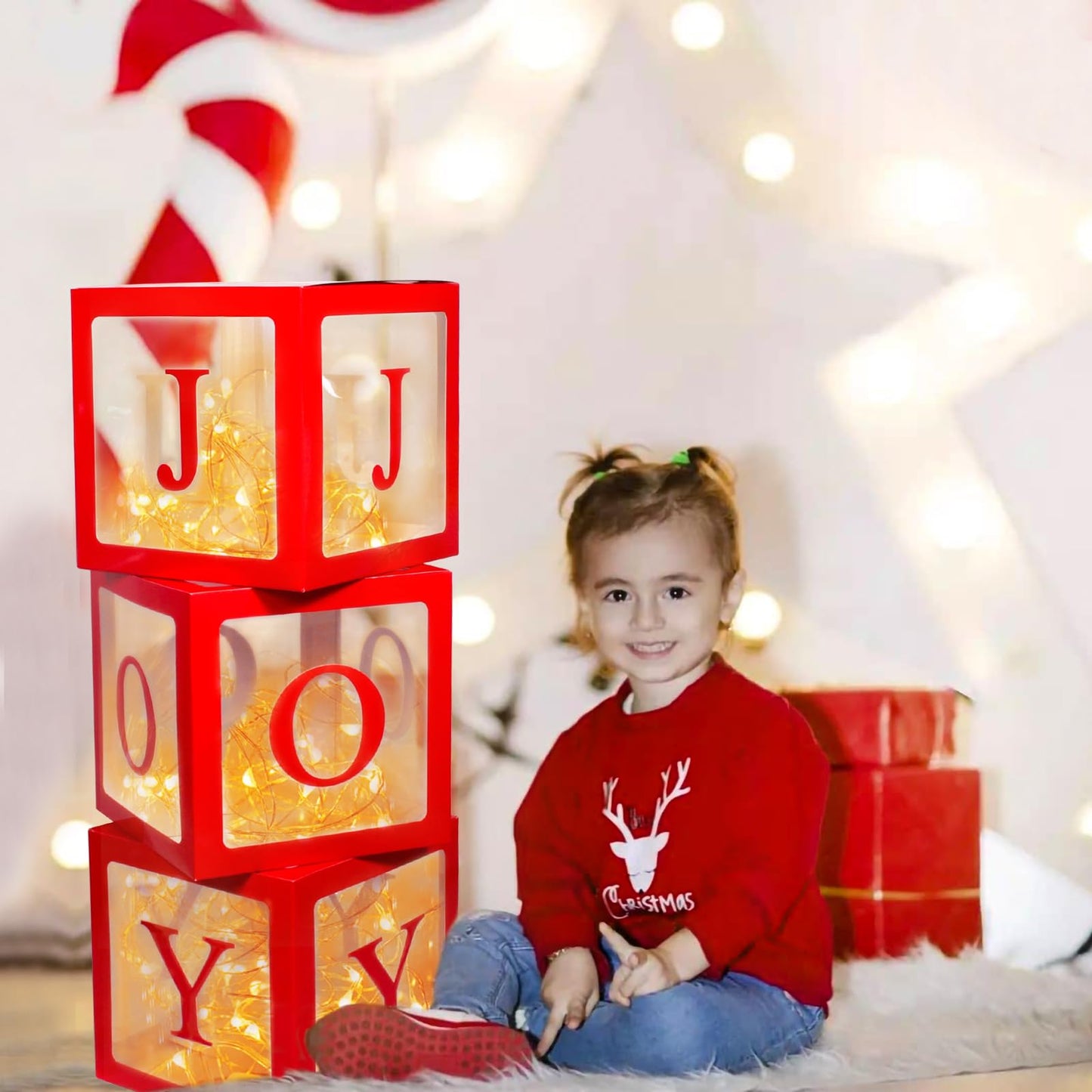 Christmas Decorations Large Red Transparent Light Box, Holiday Party Home Fireplace Decor
