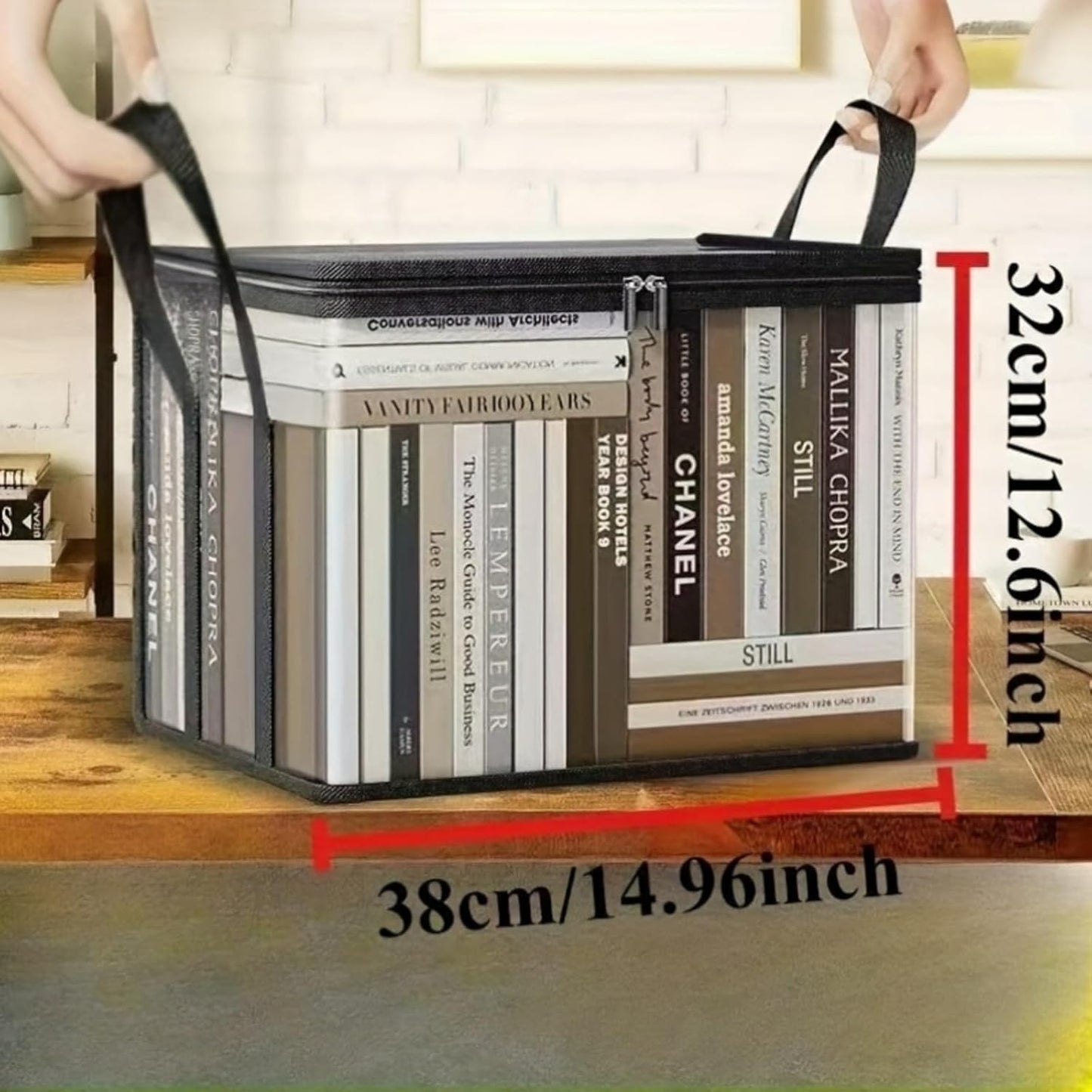 2pcs Waterproof Foldable Clear Book Storage Box with Handles, Transparent Book Organizer,Fold able Book Box Waterproof Storage Box for Office (black)