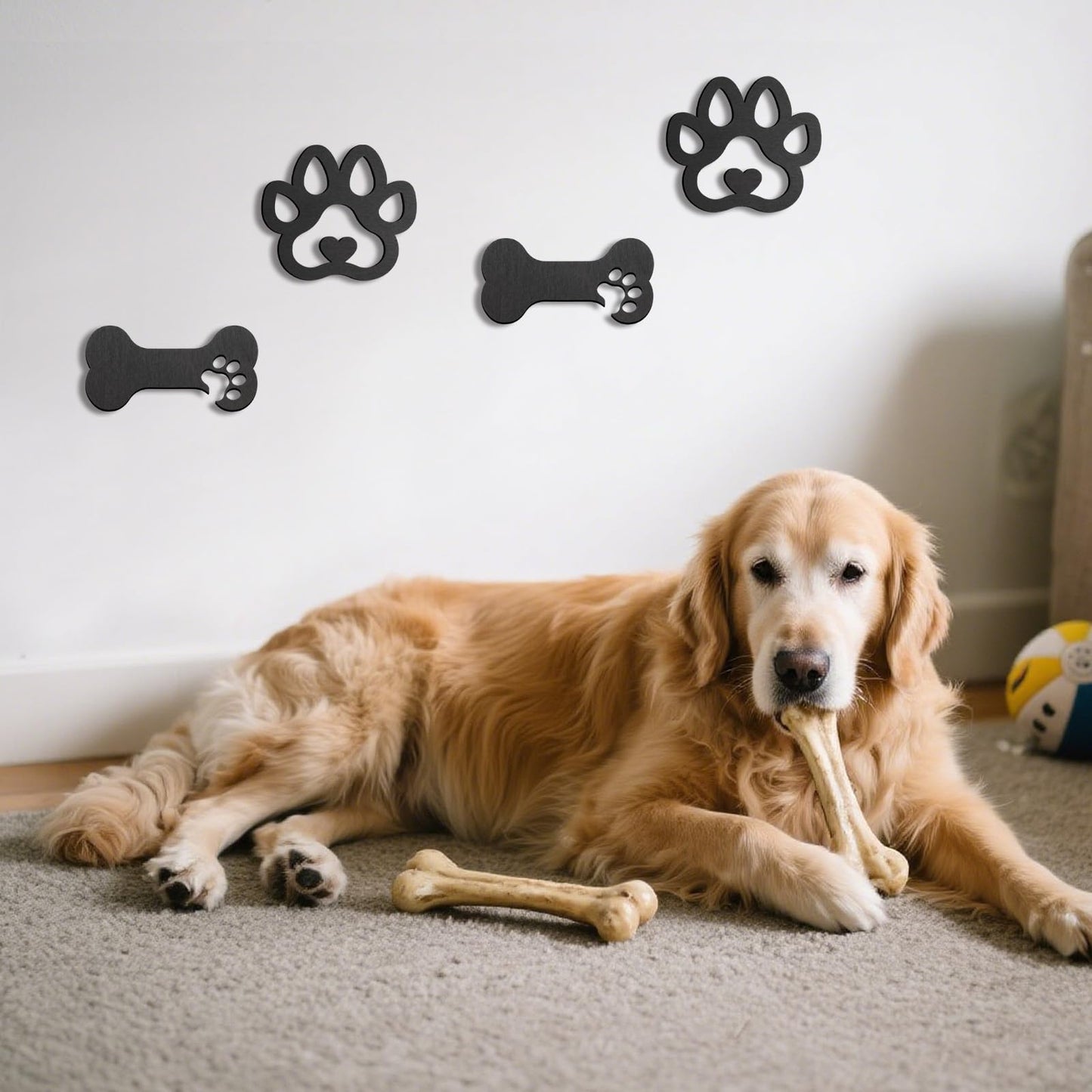 OYEFLY 4 Pcs Dog Room Decor,Wood Black Paw Prints Wood Wall Art (style 2)
