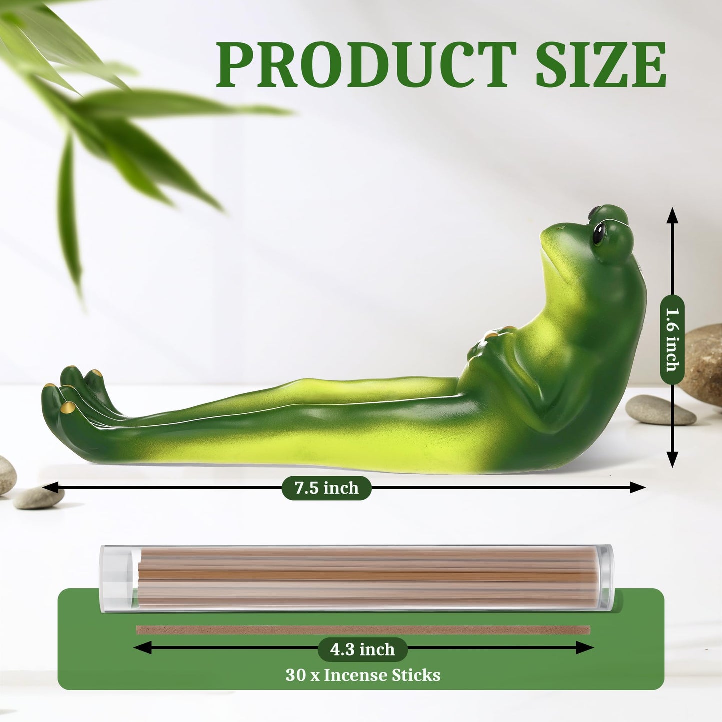 ElectricWise Frog Incense Stick Holder, Green Frog Incense Burner with 30 Sandalwood Sticks, Ash Catcher Stand Gift for Aromatherapy, Yoga, Relaxing Meditation, Home Living Room Office Decor