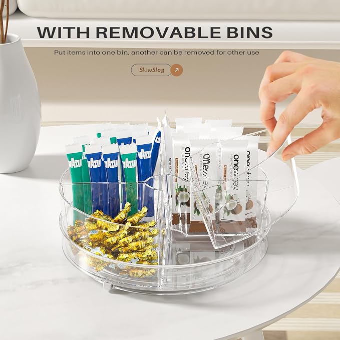 Lazy Susan Organizer, 9 inch Rotating Storage Organizer with 4 Removable-Bins,Turntable Organizer for Fridge, Kitchen, Vanity, Cabinet