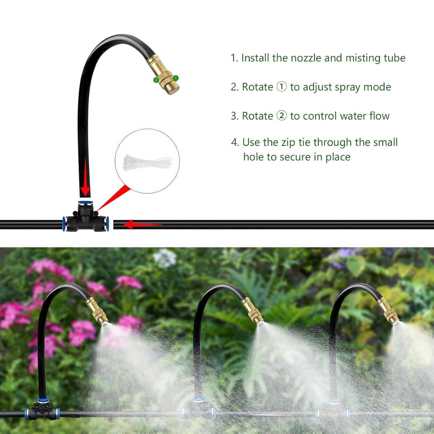 HEKIWAY 120FT Drip Irrigation System for Garden – Automatic Watering Kit with Solid Brass Metal Connectors, 360° Bendable Tubing &40 Adjustable Nozzles for Greenhouse, Lawn, Yard & Plants