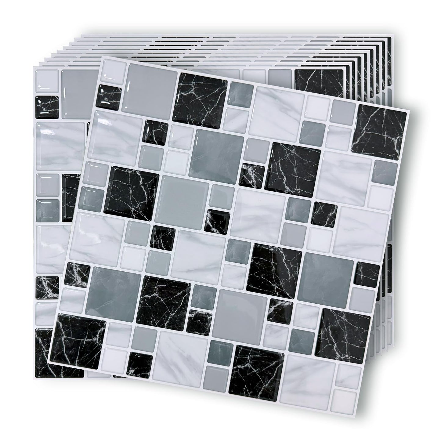10-Sheet Peel and Stick Backsplash for Kitchen, 10” x 10” Self Adhesive Marble Gray Wall Tile Waterproof Removable Stick on Backsplash for Kitchen Bathroom Fireplace, Grey Marble