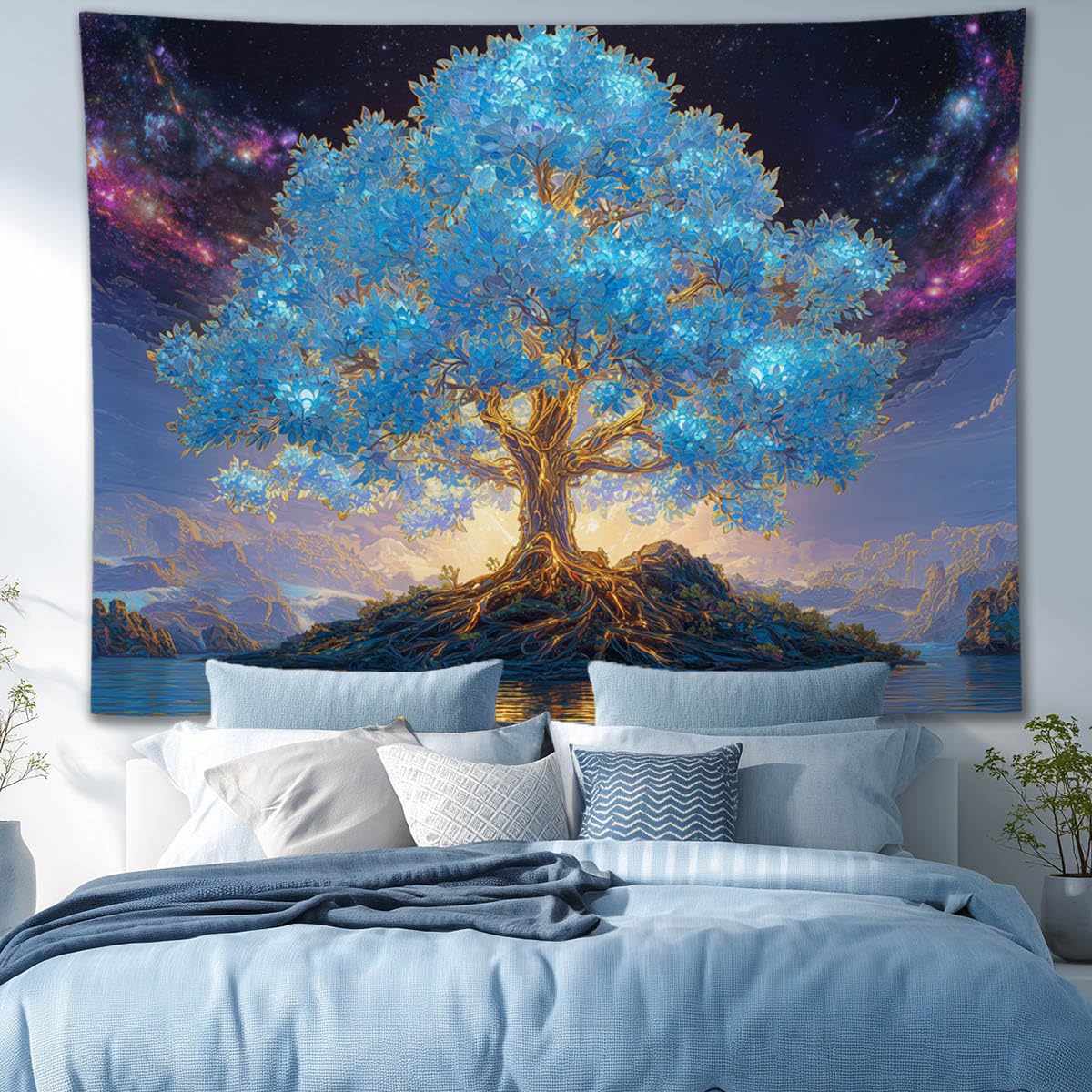YJDYJD Tree of Life Wall Tapestry – Spiritual Boho Wall Hanging with Celestial Sky and Nature Design, Inspirational Meditation Wall Art and Nature Decor for Bedroom, Living Room, or Yoga Room