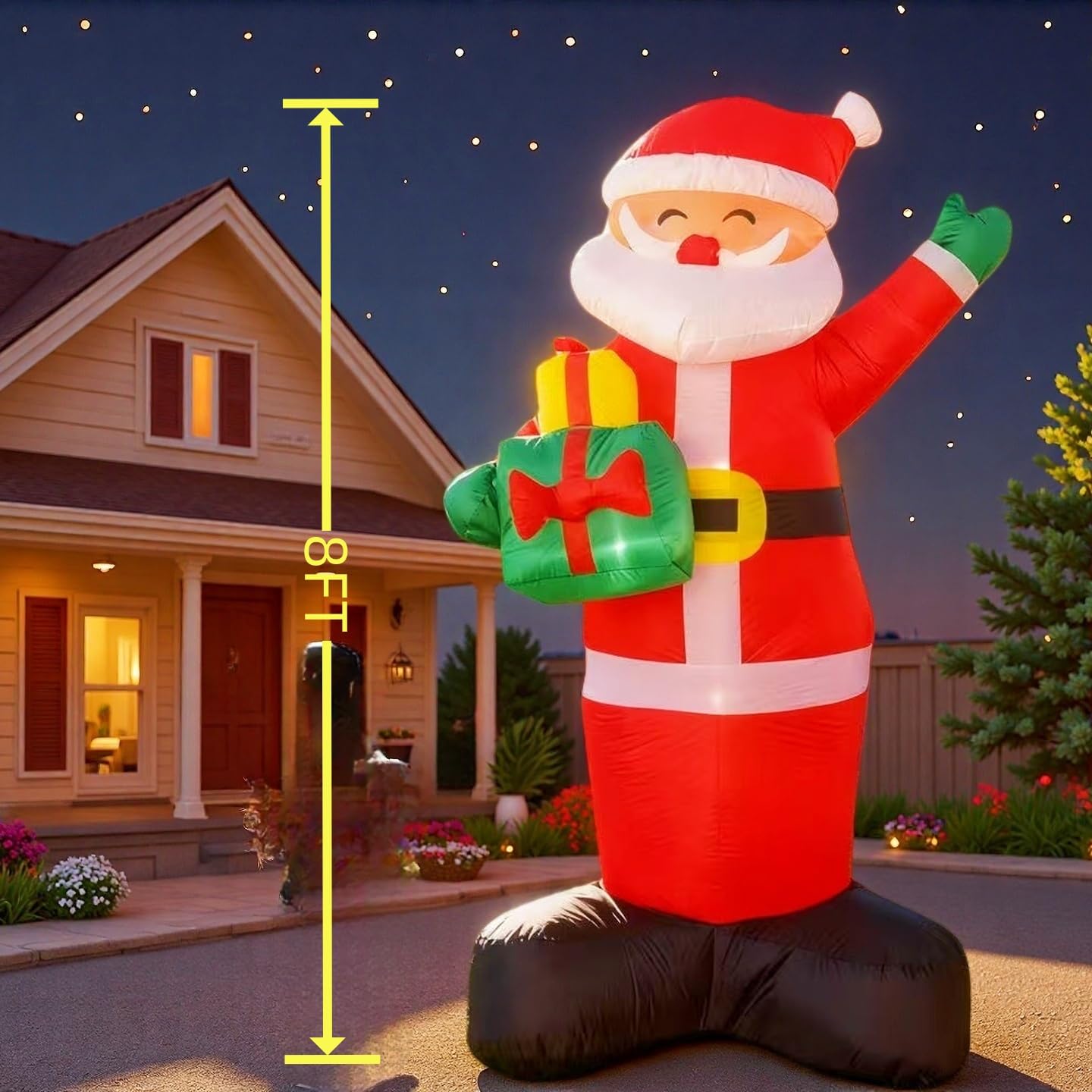 8FT Inflatable Santa Claus, Christmas Outdoor Decoration with Built-in LED Lights & Gift Bundle, Blow Up Holiday Yard Decor for Lawn, Garden, Porch