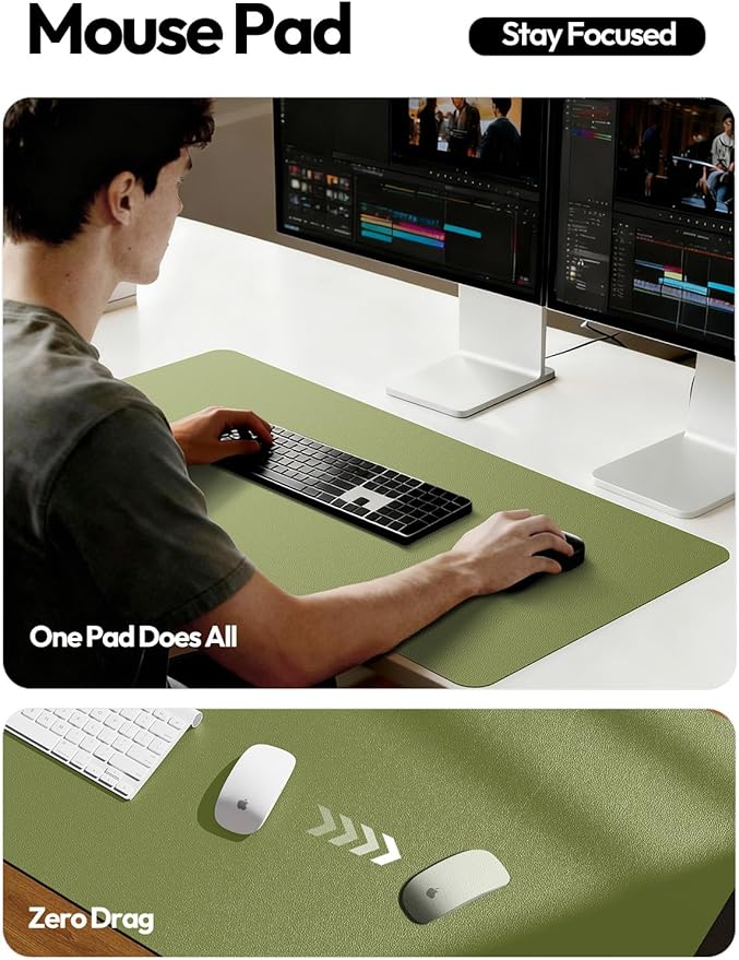 YSAGi Leather Desk Pad Protector, Office Desk Mat, Large Mouse Pad, Non-Slip PU Leather Desk Blotter, Laptop Desk Pad, Waterproof Desk Writing Pad for Office and Home (Green,55" x 17.2")