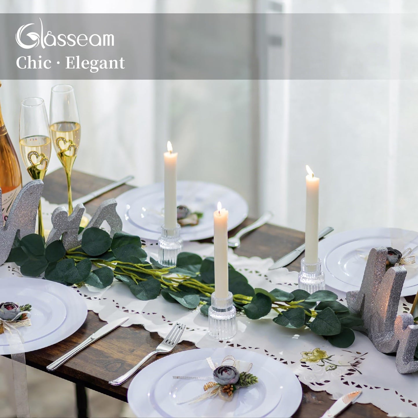 Glasseam Small Candle Stick Holder: Crystal Clear Glass Candle Holder Set of 10, Modern Taper Candle Holders for Table Centerpiece, Ribbed Tapered Candlestick Holders for Dining Room Decoration