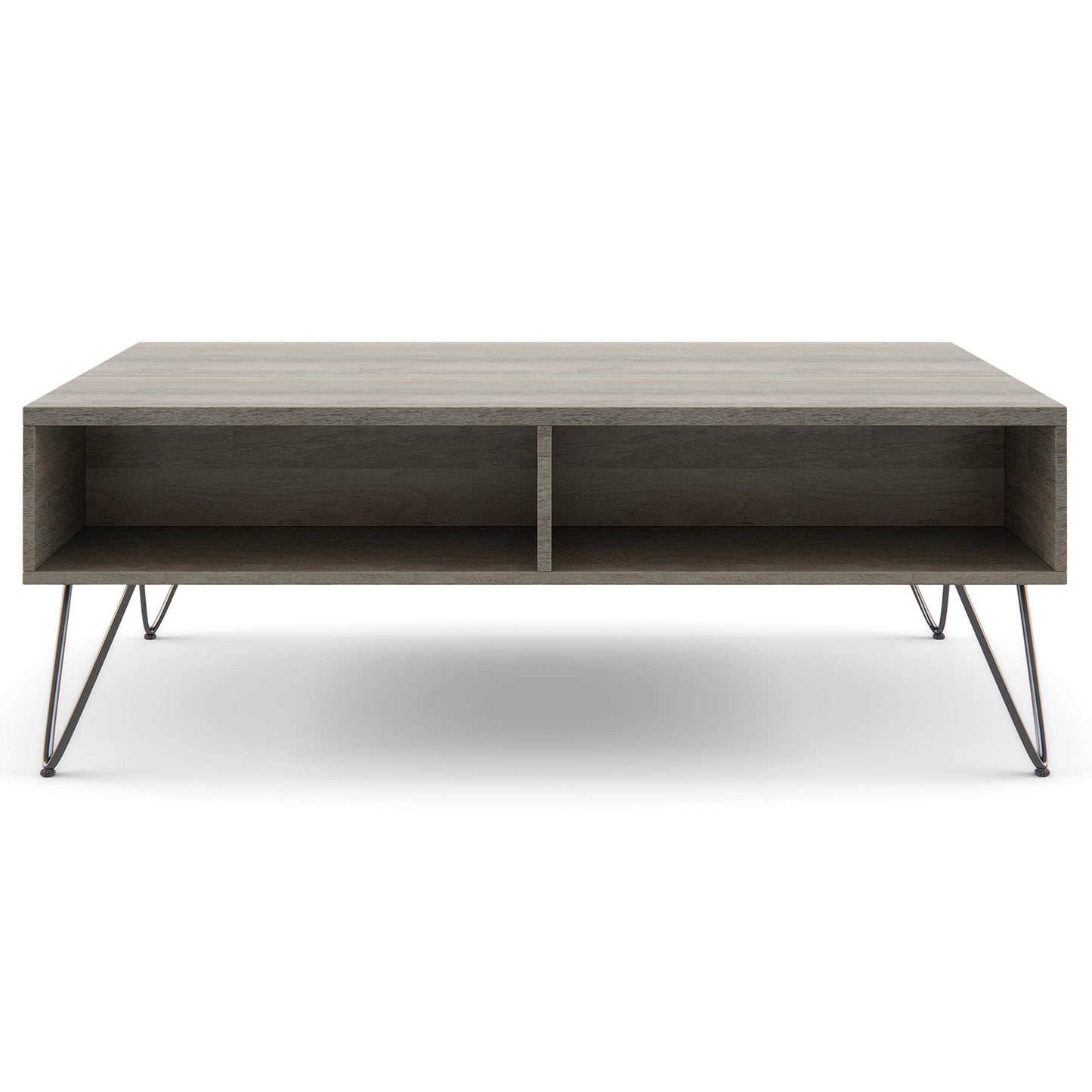 SIMPLIHOME Hunter SOLID MANGO WOOD and Metal 48 inch Wide Rectangle Industrial Lift Top Coffee Table in Grey for the Living Room and Family Room