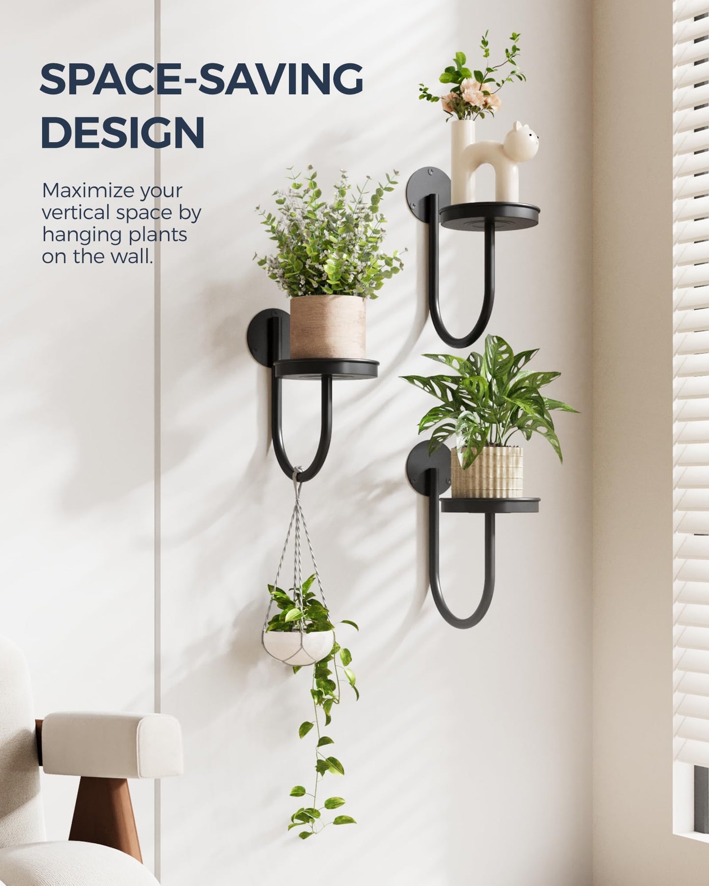 Bamworld Hanging Planters for Indoor Plants Wall Plant Holder Plant Hanger Indoor Wall Planters Window Plant Shelves Hanging Plant Holder Window Plant Hanger Plant Decor Black 3pcs