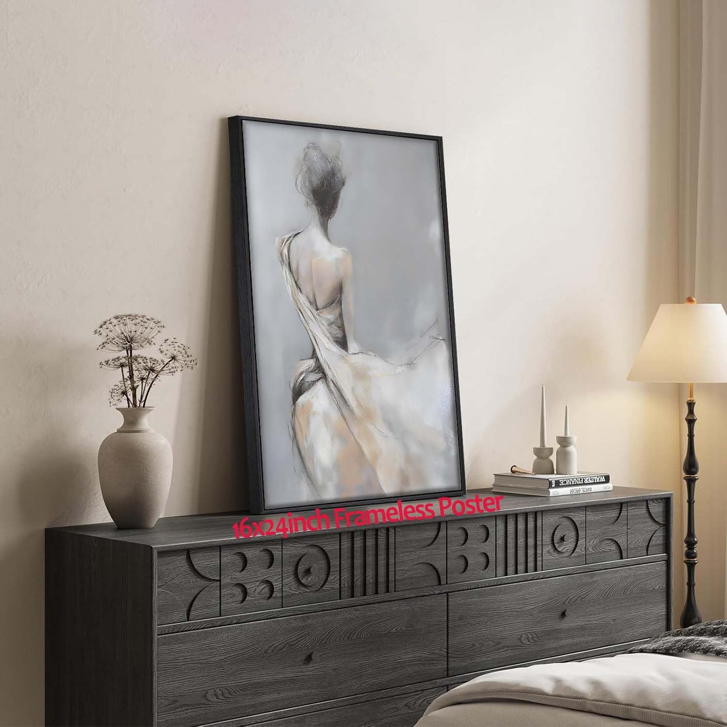 BACKYMRJCART Abstract Woman Silhouette Canvas Wall Art Grey Abstract Painting Lady Art Print Bathroom Wall Decor for Modern Living Room Office Woman Silhouette Painting 16x24in Unframed