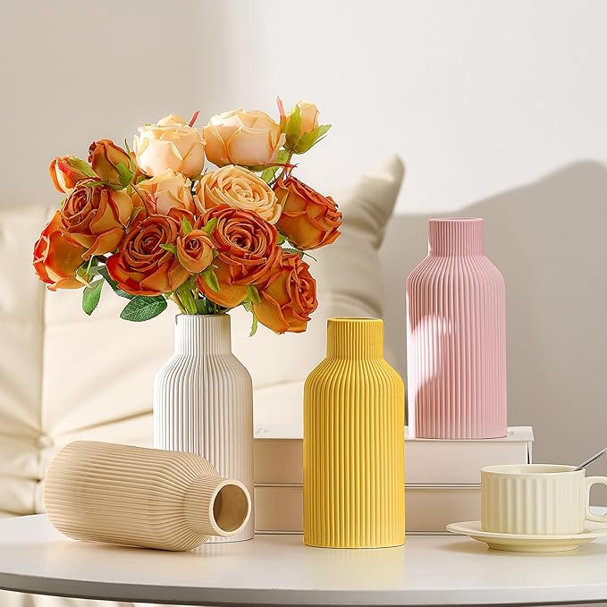 Mfacoy Ceramic Flower Vase, Minimalist Decor, Modern Home Decorative Vase, 8 in Small Pampas Grass Vases For Kitchen, Bedroom, Office, Living Room, Bathroom, Shelf Centerpiece Table Decorations (Pink)
