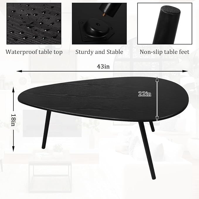 Modern Coffee Table for Living Room Small Mid Century Coffee Tables Rustic Oval Coffee Tables Retro Accent Sofa Center Tables for Living Room Easy Assembly 22" D x 43" W x 18" H