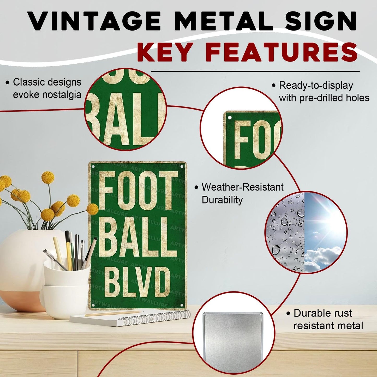 Football Sign Distressed Tin Sign Passionate Football Blvd Wall Decor For Teen Boys Man Cave Garage Bedroom Gym