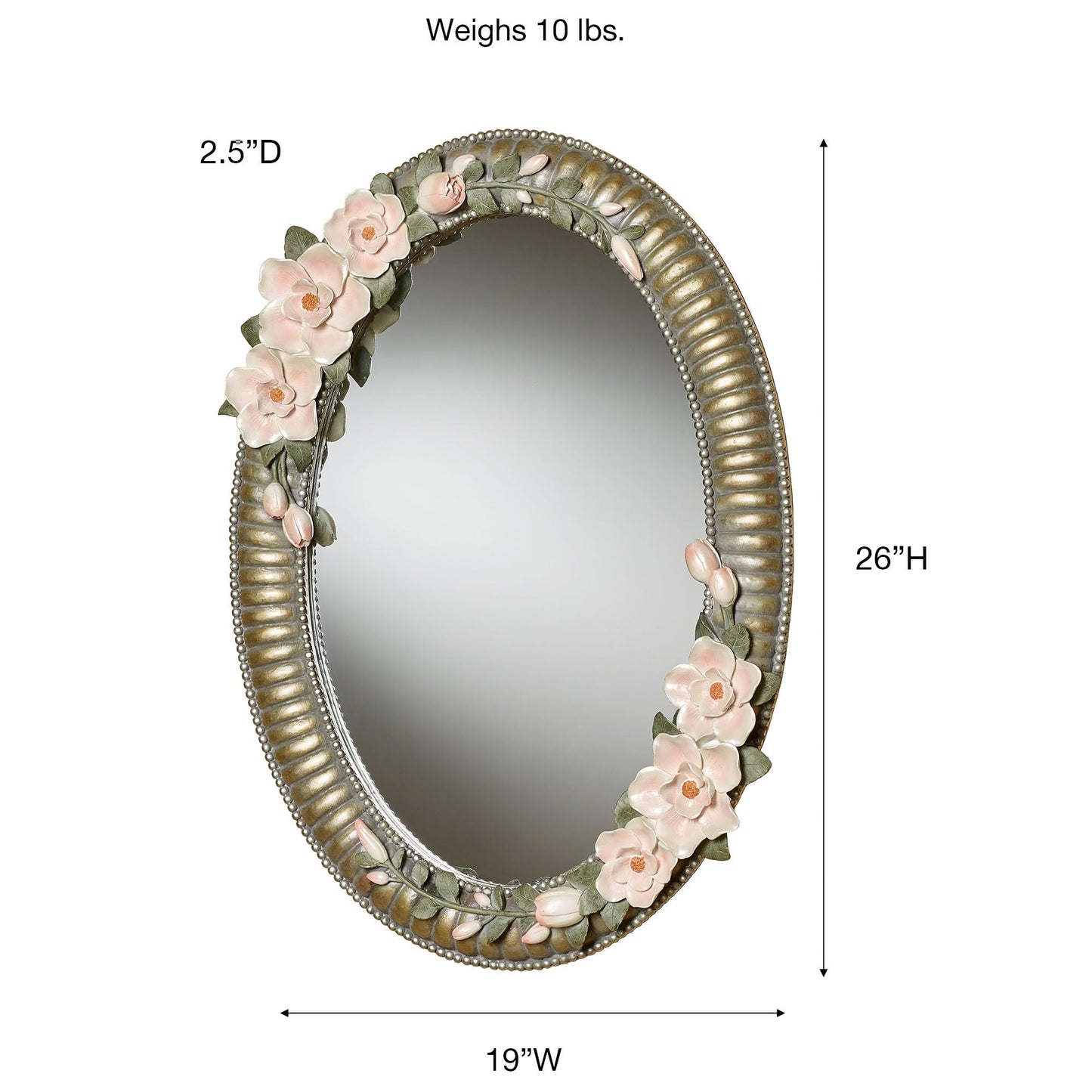 Touch of Class Magnolia Elegance Oval Wall Mirror Champagne Gold | Floral Style Mirrors for Bedroom, Living Room, Bathroom