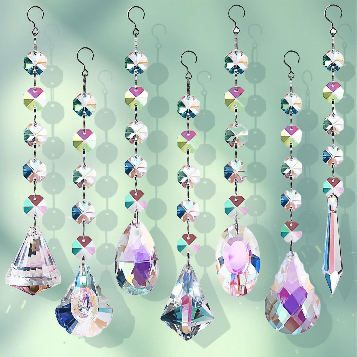 7-Pack Crystal Sun Catchers with Glass Beads - Hanging Window Prisms for Rainbow Light Refraction, Garden & Home Decor