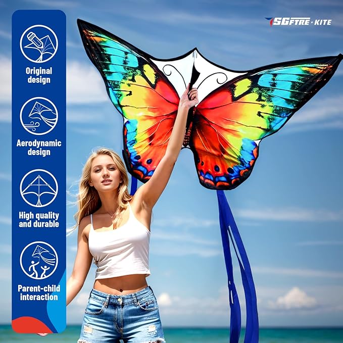 Butterfly Kites for Kids and Adults,Extremely Easy to Fly for Beginners,Single Line String with Tail for Beach Flying Kites for Outdoor Trip Park Family Game(Flower Splendour Butterfly)