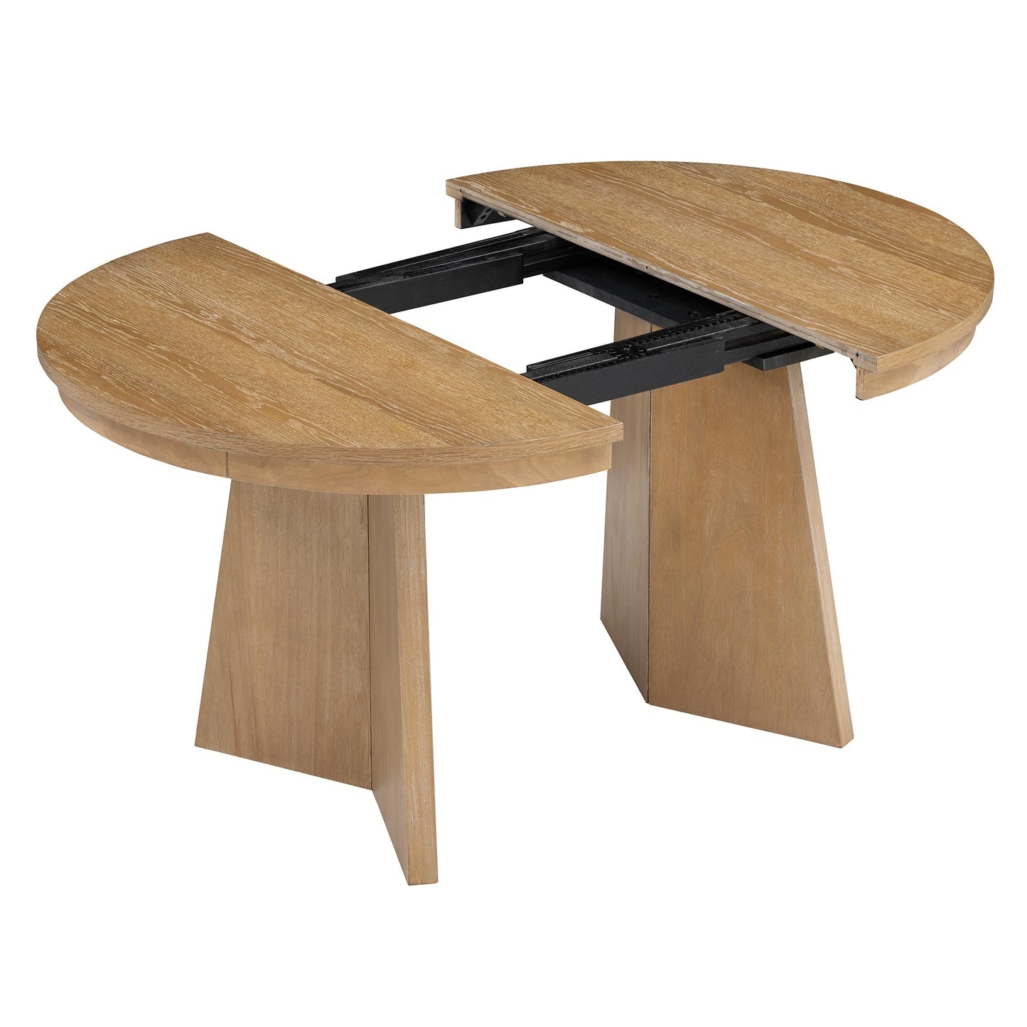 Merax Extendable Round Dining Table Set for 4, Wooden Construction with Upholstered Chairs with Rattan Backrests, Retro Style for Kitchen, Indoor Use, Natural