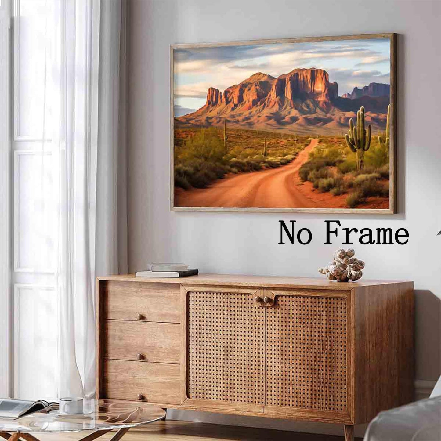 Desert Landscape Canvas Wall Art Western Print Desert Botanical Wall Art Mountain Desert Plant Pictures Cactus Landscape Poster Western Desert Painting Abstract Cactus Artwork Room 16x24inch No Frame