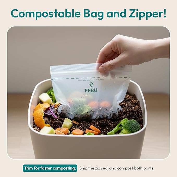 FEBU Snack Compostable Food Storage Bags, 180 Count | Certified Home Compostable & Biodegradable | PFAS & BPA Free Zipper Bags | Leak-Proof & Resealable | 6.5"x 3.25"